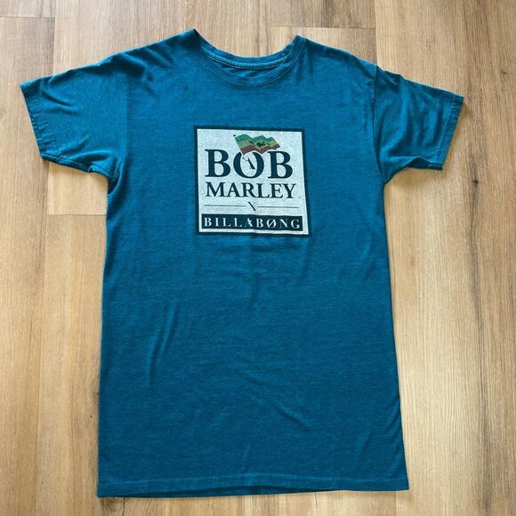 Billabong X Bob Marley Blue Green Shirt Size Small Surf Roots Rock Reggae Tee - Picture 1 of 5